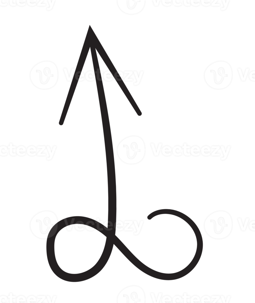 Line art arrow with black thin line. PNG with transparent background.