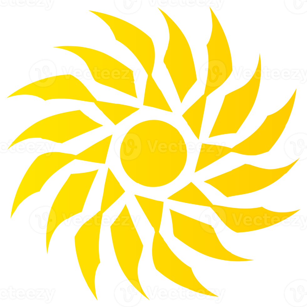 Sun icon in bright yellow color. PNG with transparent background.