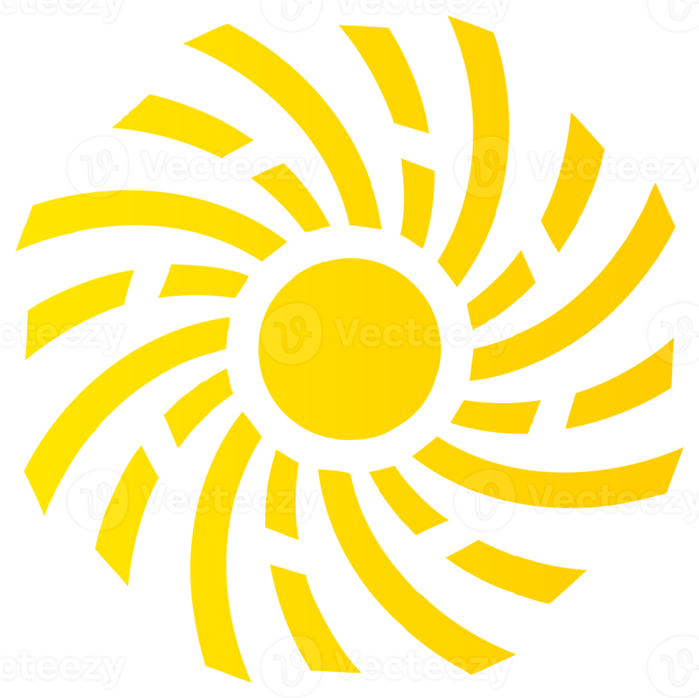 Sun icon in bright yellow color. PNG with transparent background.