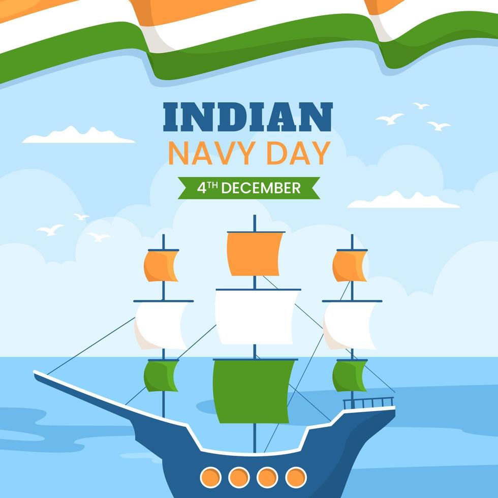 plantilla de fondo del día de la marina india dibujado a mano ilustración plana de dibujos animados vector