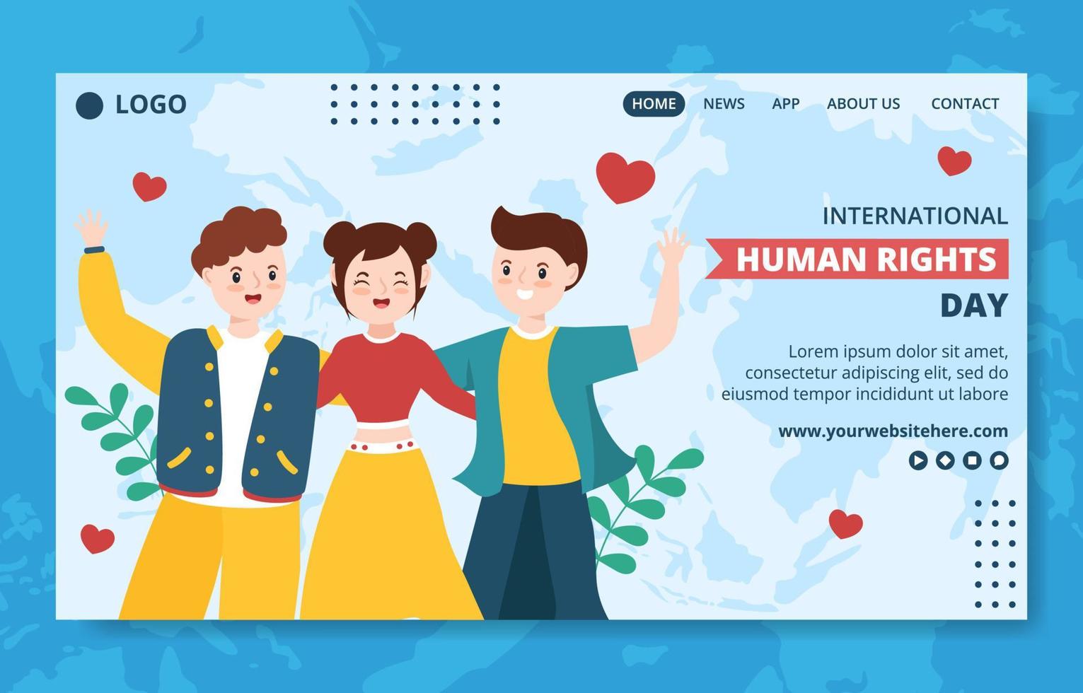 International Human Rights Day Landing Page Template Hand Drawn Cartoon Flat Illustration vector