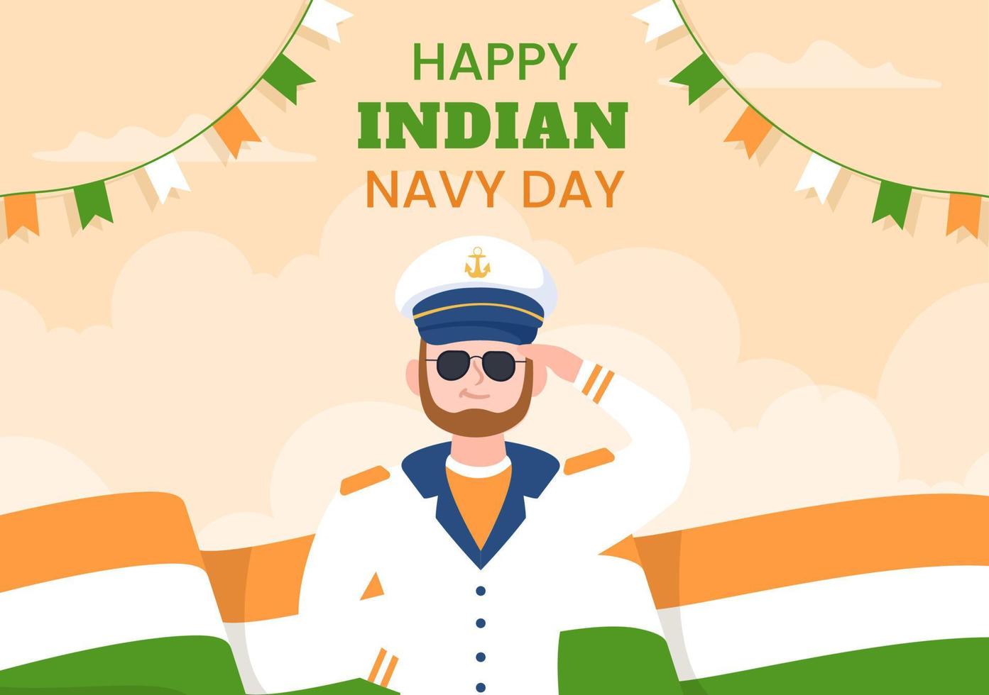 plantilla de fondo del día de la marina india dibujado a mano ilustración plana de dibujos animados vector
