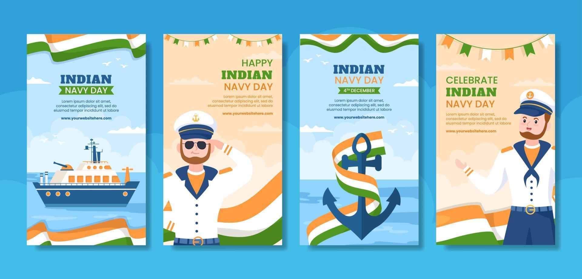 Indian Navy Day Social Media Stories Template Hand Drawn Cartoon Flat Illustration vector