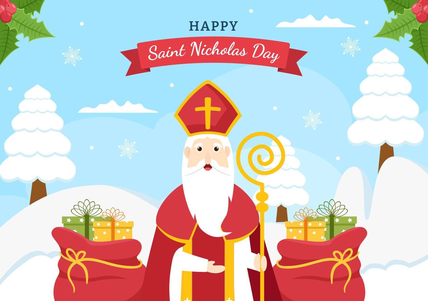 Saint Nicholas Day or Sinterklaas Background Template Hand Drawn Cartoon Flat Illustration vector