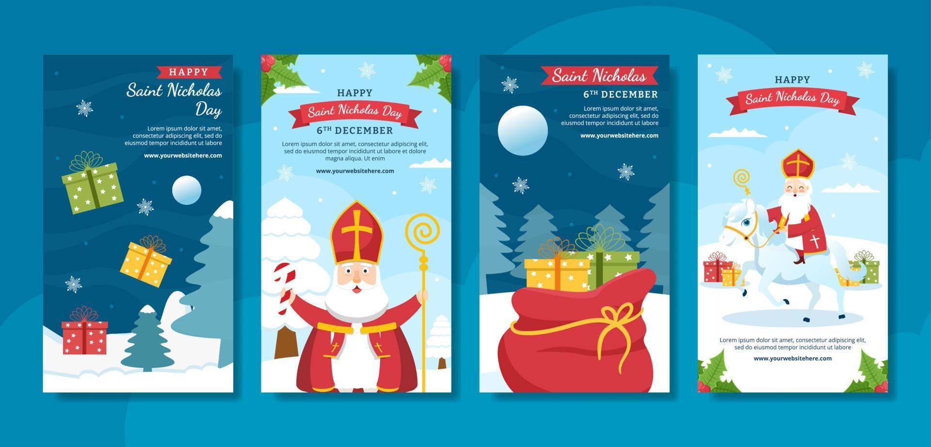 Saint Nicholas Day or Sinterklaas Social Media Stories Template Hand Drawn Cartoon Flat Illustration vector