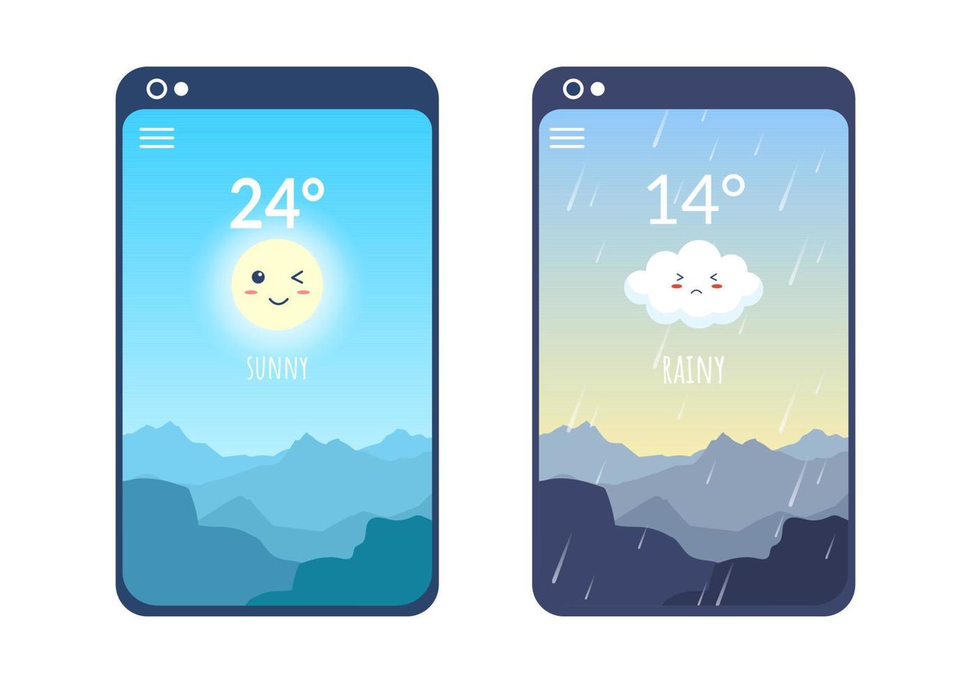 Types of Weather Conditions with Sunny, Cloudy, Windy, Rainy, Snow and Stormy in Template Hand Drawn Cartoon Flat Illustration vector