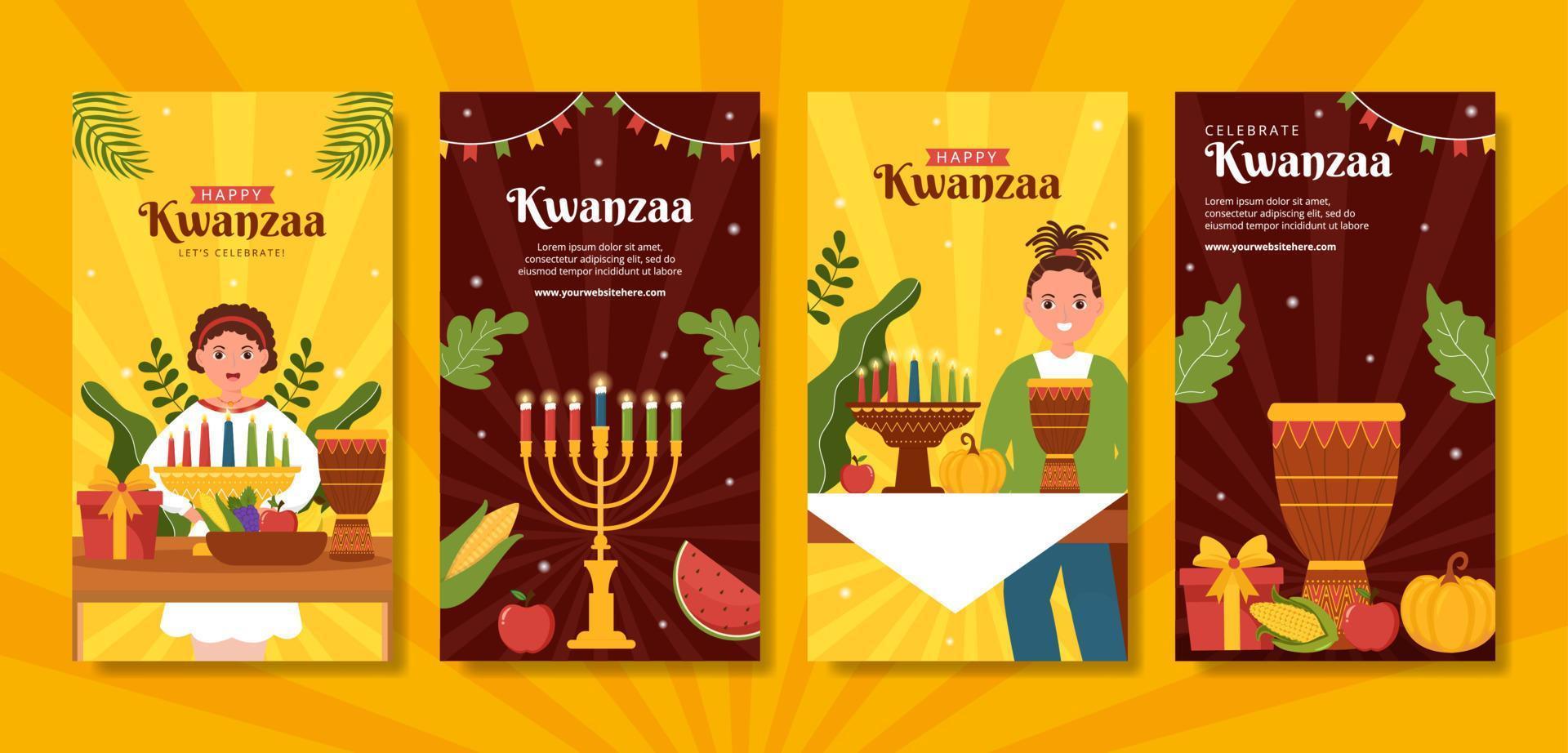 Happy Kwanzaa Holiday African Social Media Stories Template Hand Drawn Cartoon Flat Illustration vector