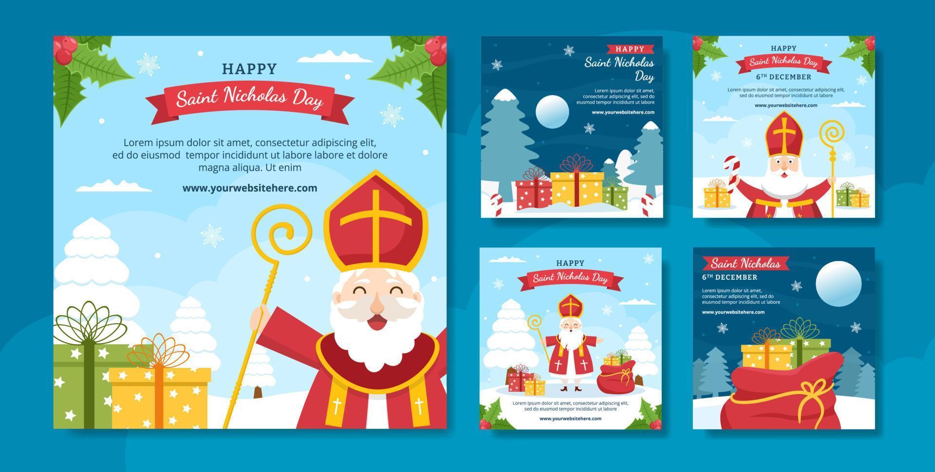Saint Nicholas Day or Sinterklaas Social Media Post Template Hand Drawn Cartoon Flat Illustration vector