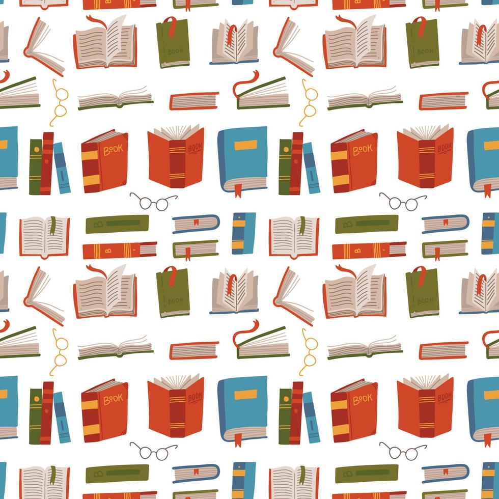 Different Colorful Books Seamless Pattern. Vector flat hand draw illustration