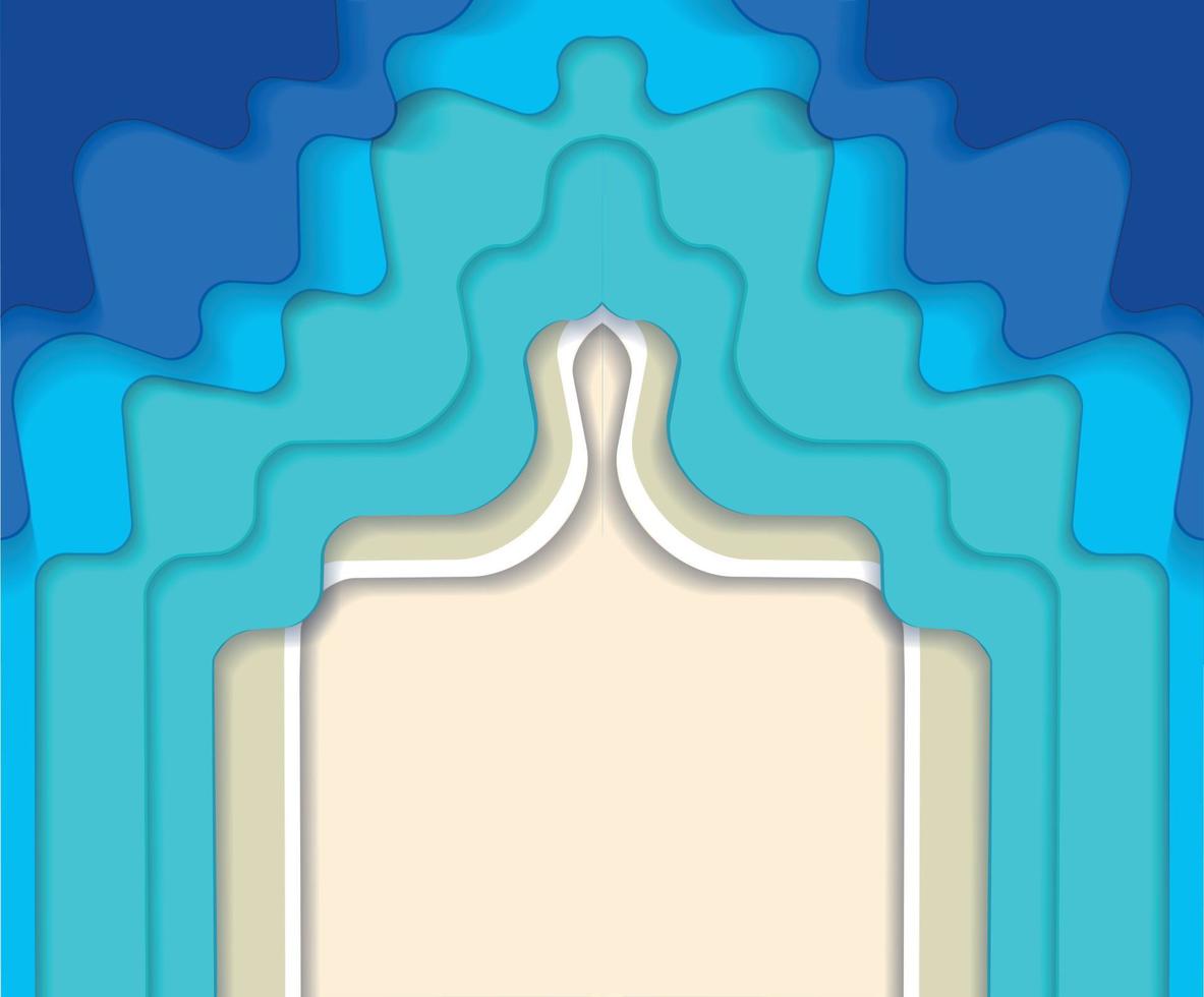 Horizontal symmetric Abstract blue turquoise blue maldivian ocean and beach summer background with paper waves and sand seacoast. Tropical sea gradient paper wave and Sandy shore. Vector illustration
