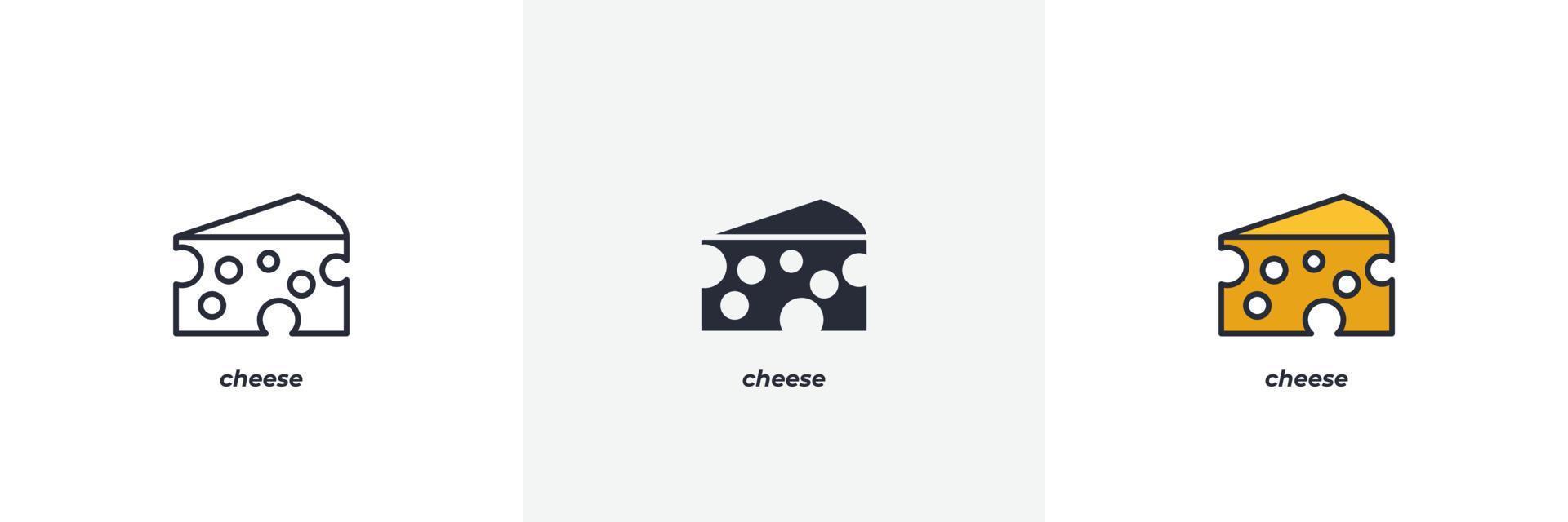 icono de queso. línea, contorno sólido y relleno versión en color, contorno y signo de vector relleno. símbolo de idea, ilustración de logotipo. gráficos vectoriales