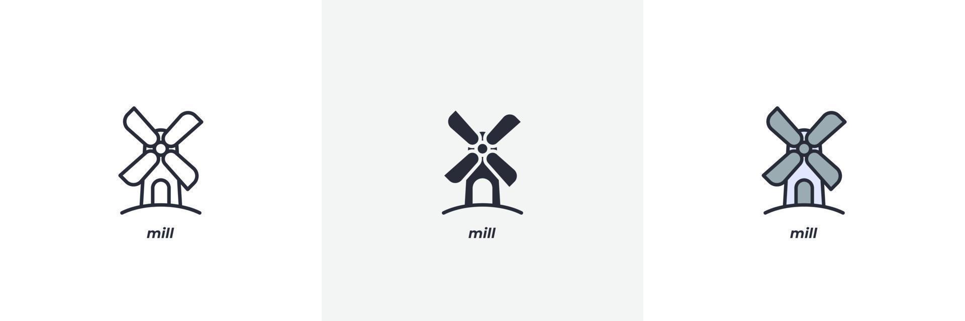 mill icon. Line, solid and filled outline colorful version, outline and filled vector sign. Idea Symbol, logo illustration. Vector graphics