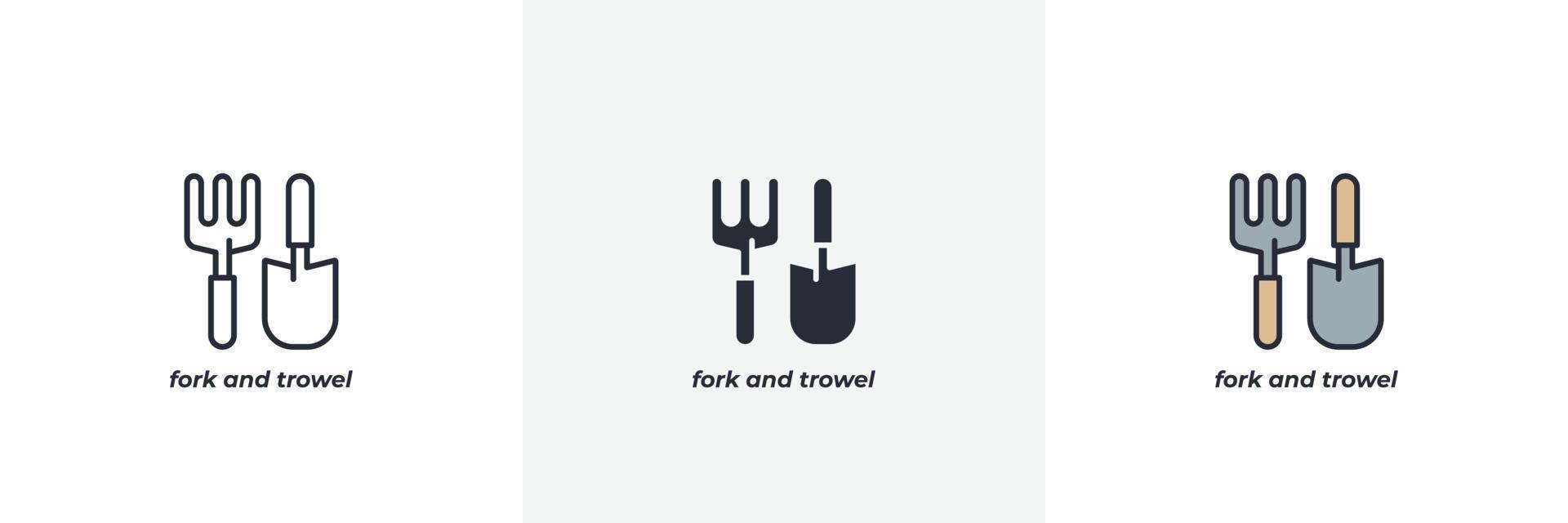 fork and trowel icon. Line, solid and filled outline colorful version, outline and filled vector sign. Idea Symbol, logo illustration. Vector graphics