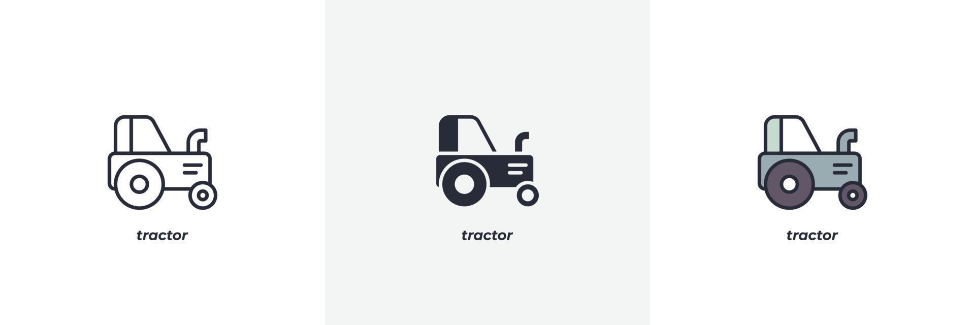 icono de tractor. línea, contorno sólido y relleno versión en color, contorno y signo de vector relleno. símbolo de idea, ilustración de logotipo. gráficos vectoriales