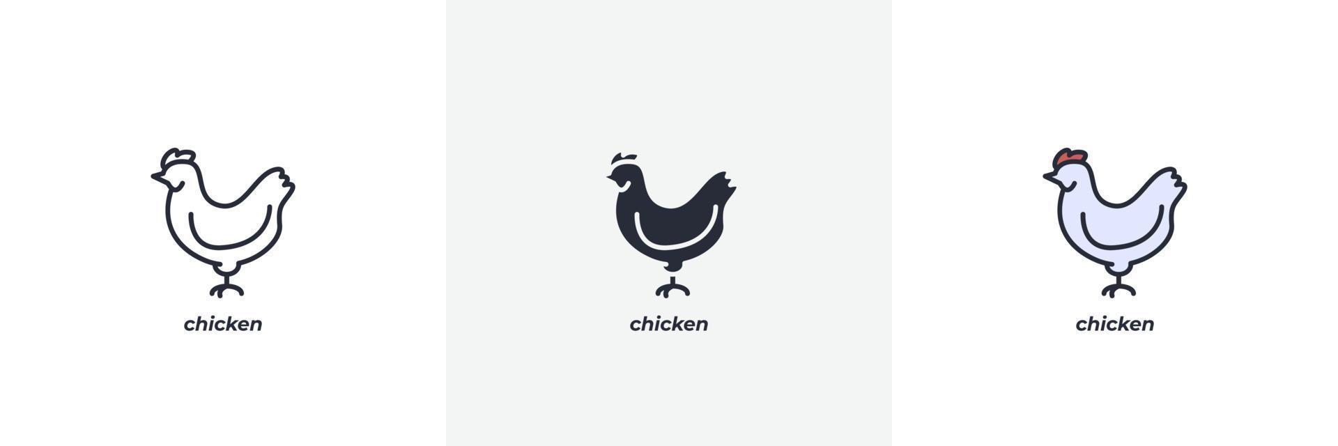 icono de pollo. línea, contorno sólido y relleno versión en color, contorno y signo de vector relleno. símbolo de idea, ilustración de logotipo. gráficos vectoriales