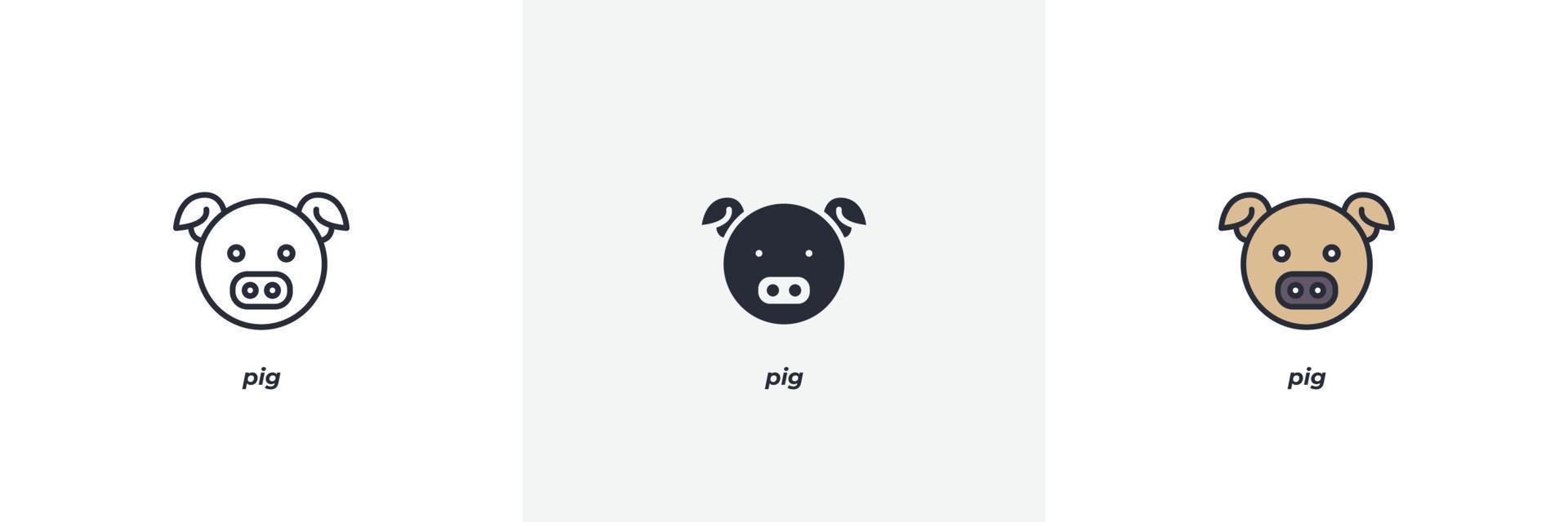 pig icon. Line, solid and filled outline colorful version, outline and filled vector sign. Idea Symbol, logo illustration. Vector graphics