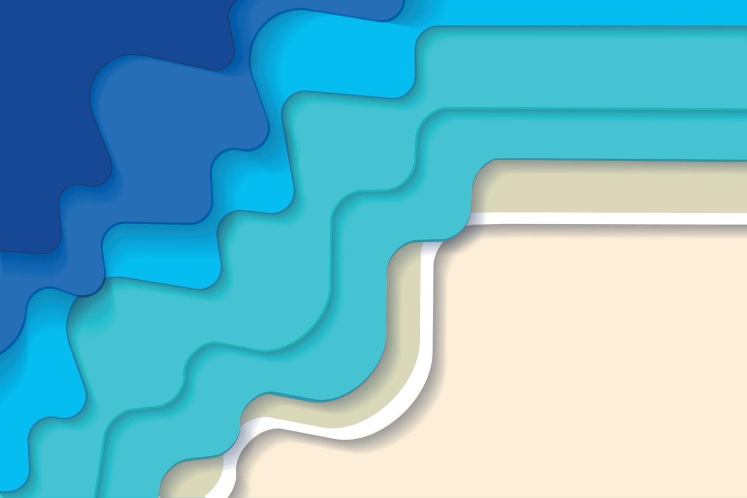 horizontal abstracto azul turquesa azul maldivo océano y playa fondo de verano con ondas de papel y costa de arena. ola de papel degradado de mar tropical y orilla arenosa. ilustración vectorial vector
