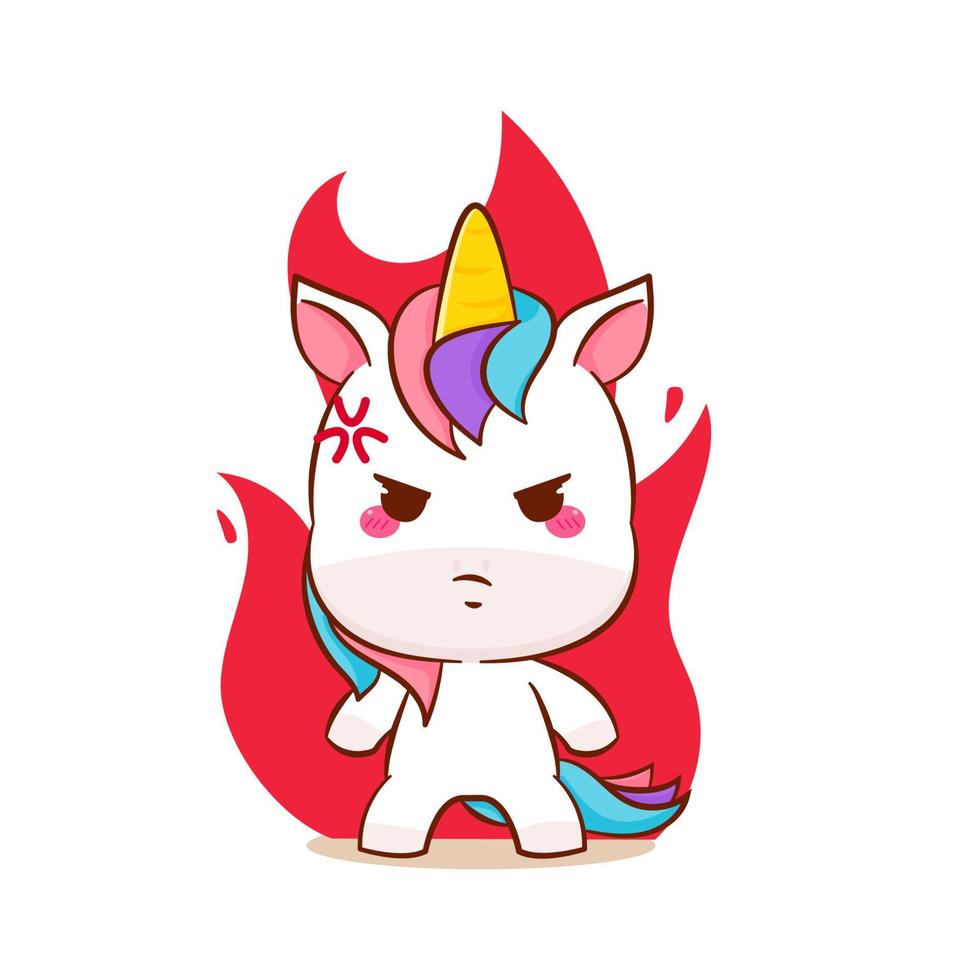 lindo vector de dibujos animados mágico enojado pegasus unicornio. pony caricatura animal kawaii. Aislado en un fondo blanco.