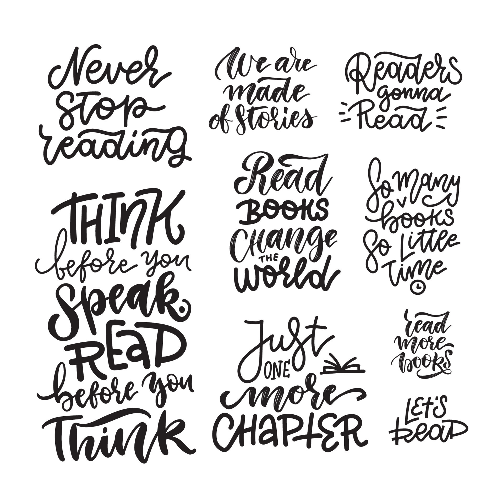 Set with lettering quotes about books and reading for poster design.  Handwritten letters. Typography funny concepts. Vector hand drawn  illustration 12494946 Vector Art at Vecteezy