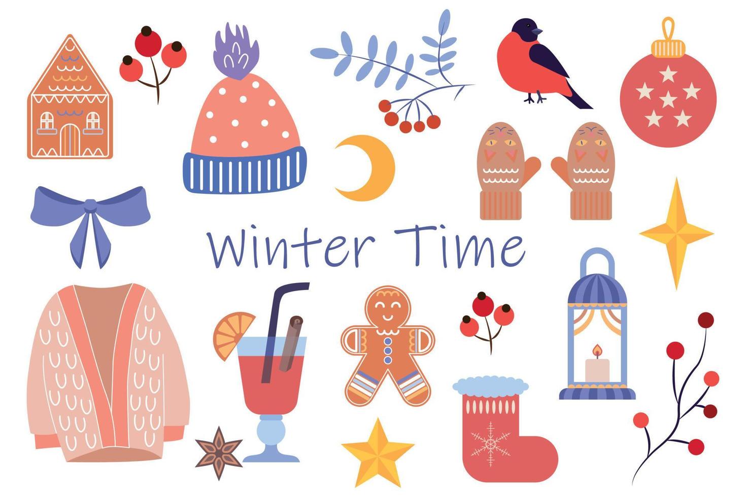 Set of illustrations winter time. vector illustration
