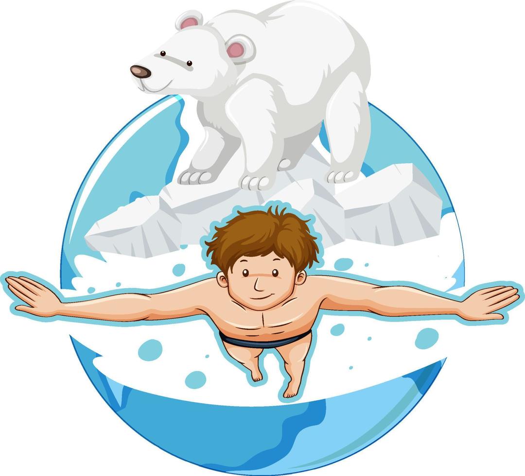 People swimming in the frozen ice pond vector