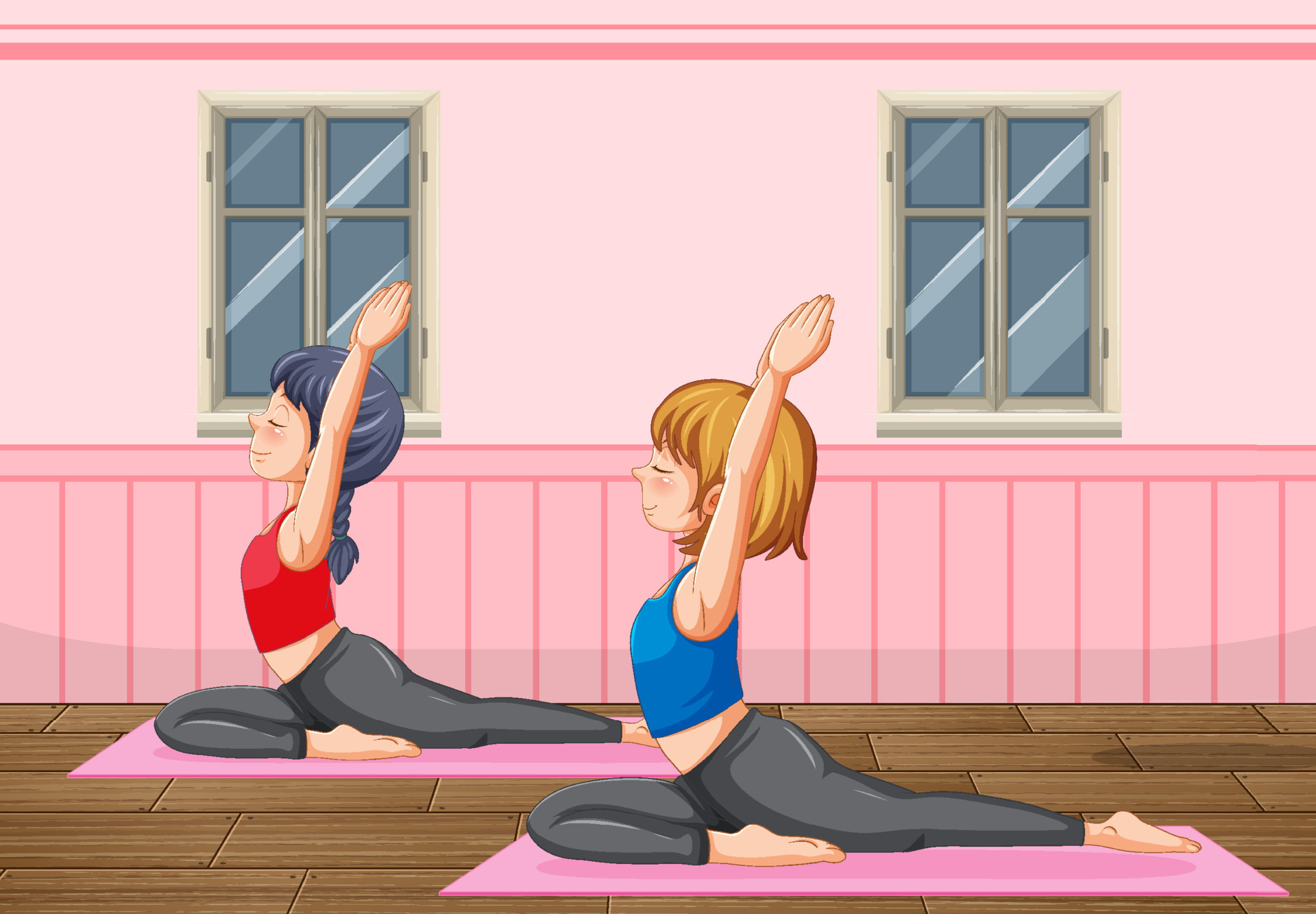 women-doing-yoga-at-home-12495577-vector-art-at-vecteezy