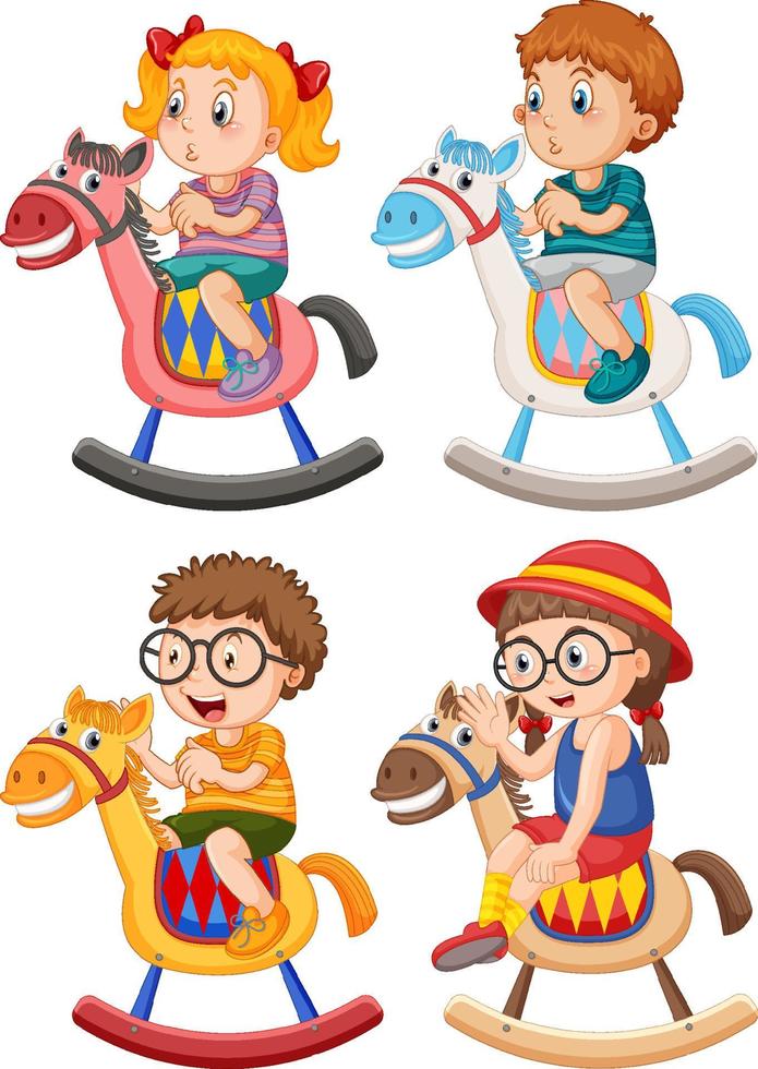 Isolated rocking horse for kids set vector