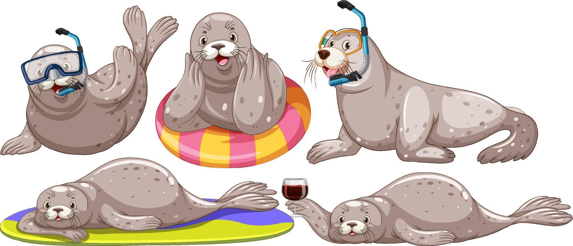 Set of different seal cartoon characters vector