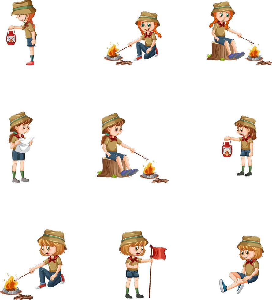 Set of different camping kids vector