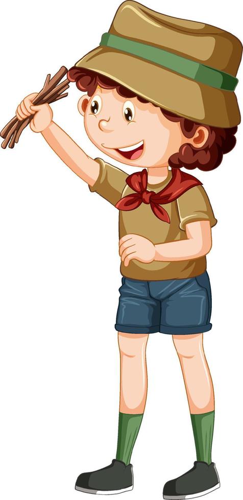 Camping boy holding firewood vector