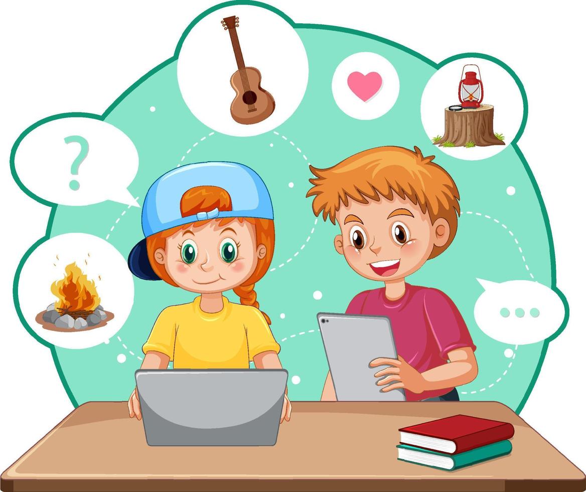 Children browsing social media vector