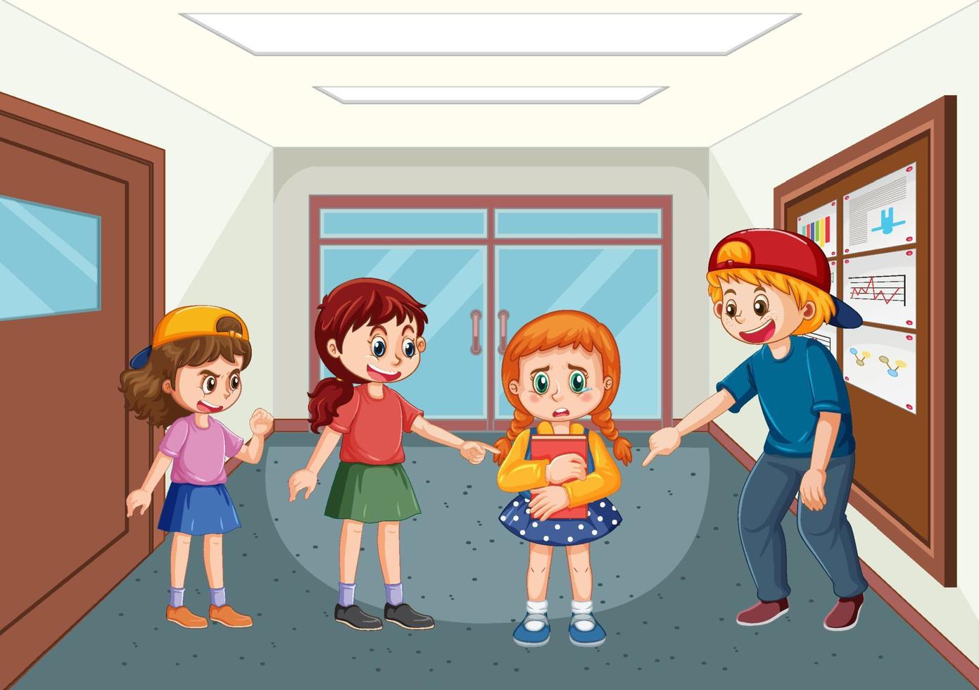 School bullying with student cartoon characters vector