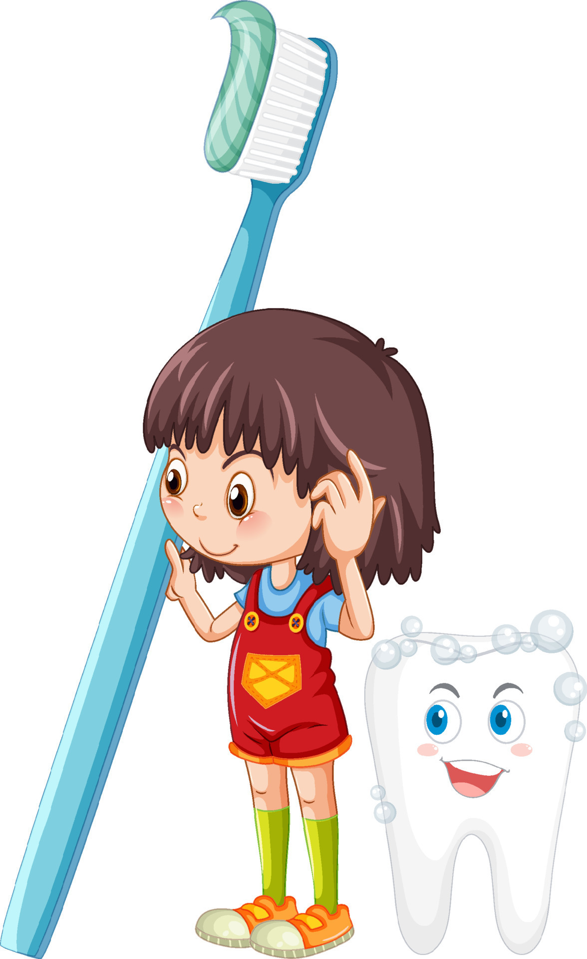 Cute girl cartoon character holding toothbrush 12495694 Vector Art at