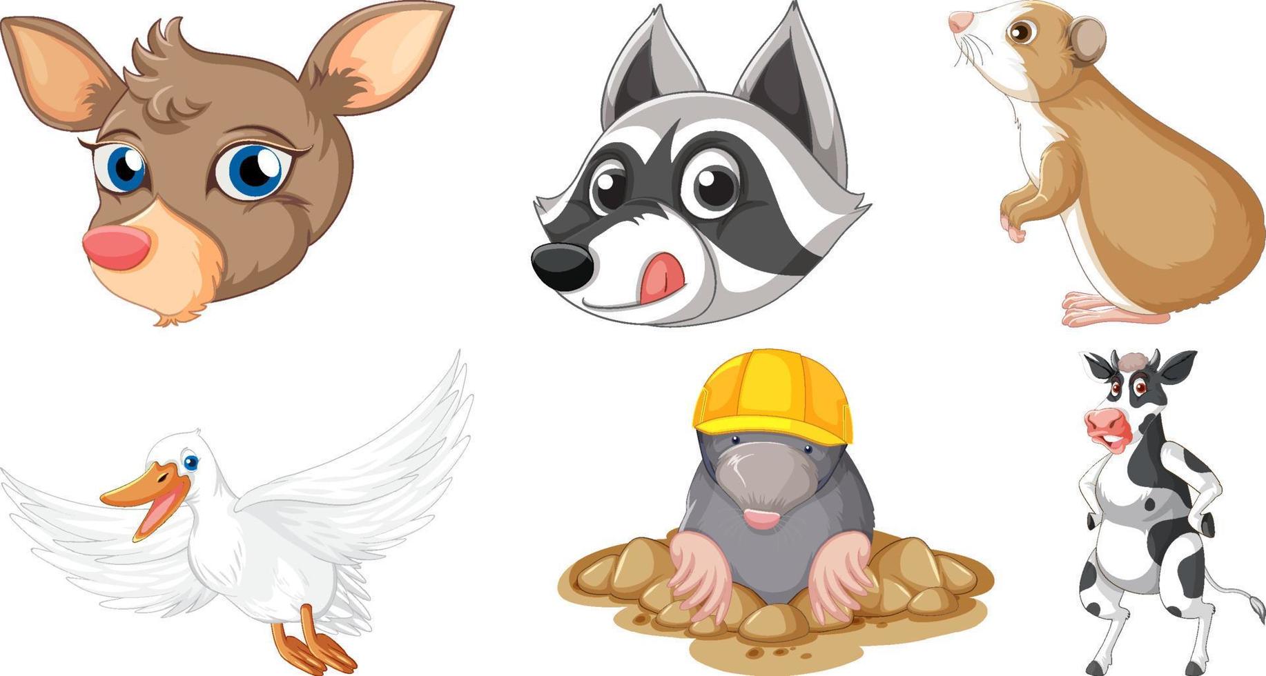 Set of various animals cartoon characters vector