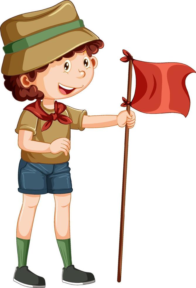 Camping boy holding flag vector