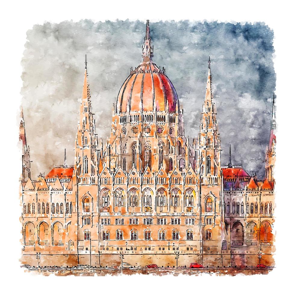 Budapest Hungary Watercolor sketch hand drawn illustration vector