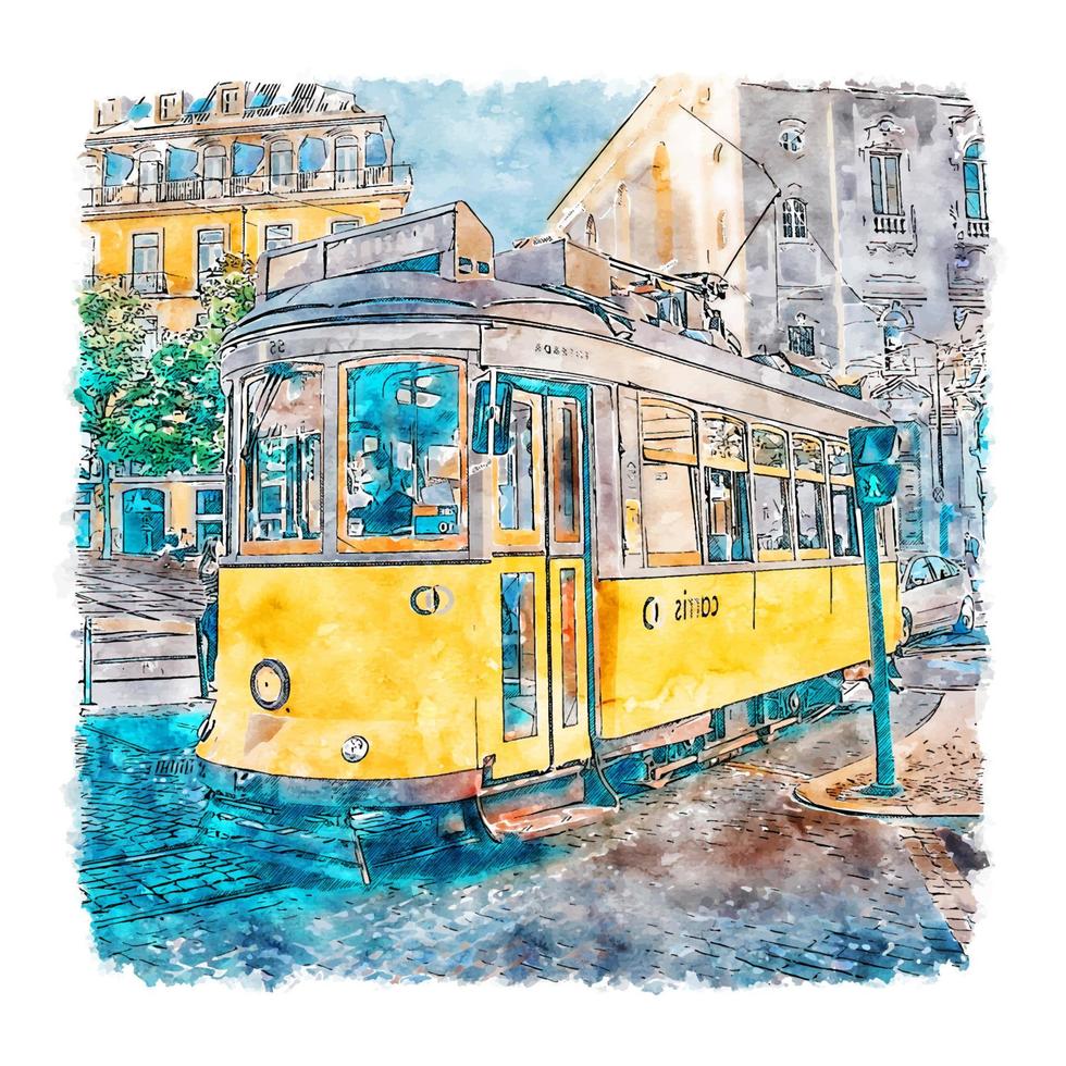 lisboa portugal acuarela boceto dibujado a mano ilustración vector