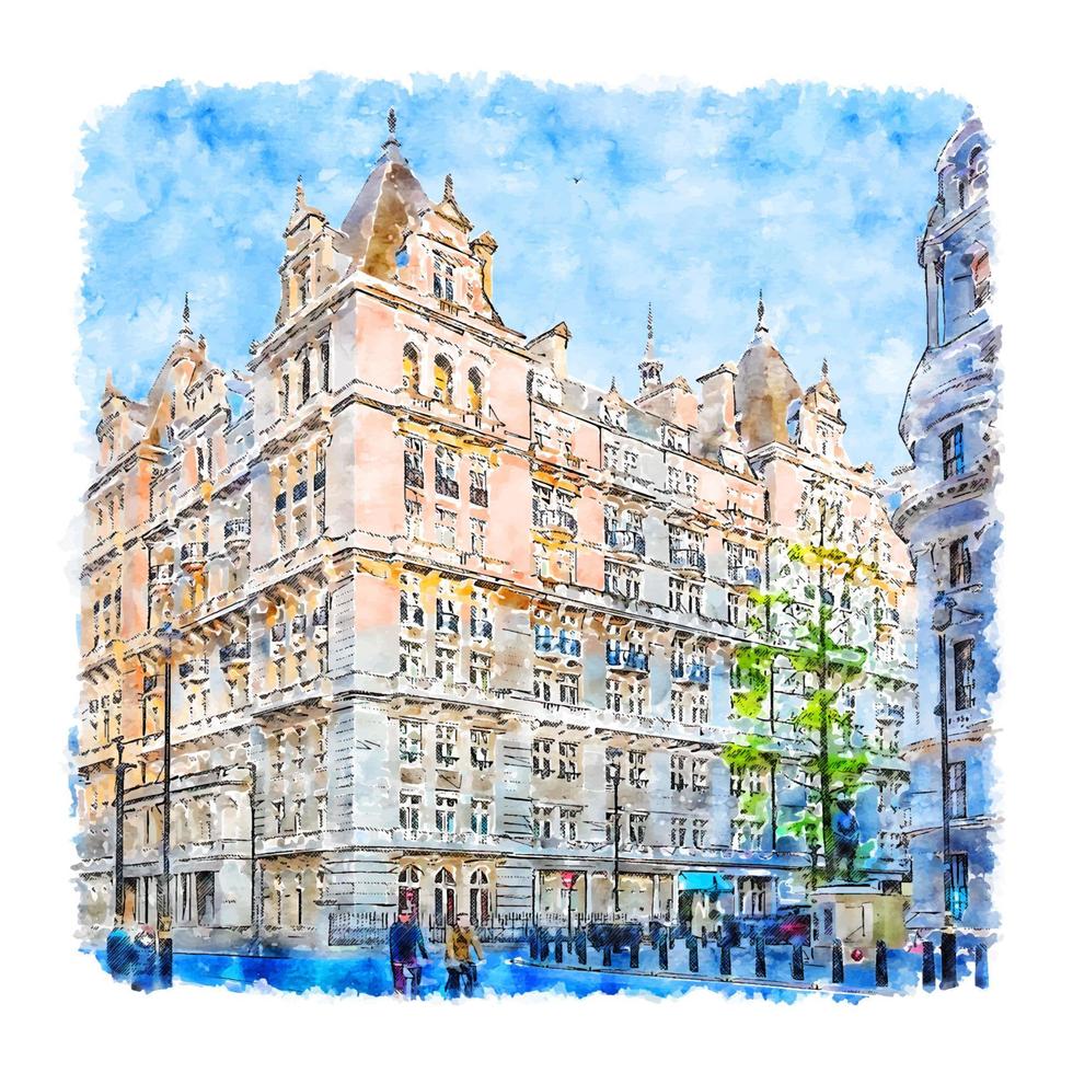 whitehall londres acuarela boceto dibujado a mano ilustración vector