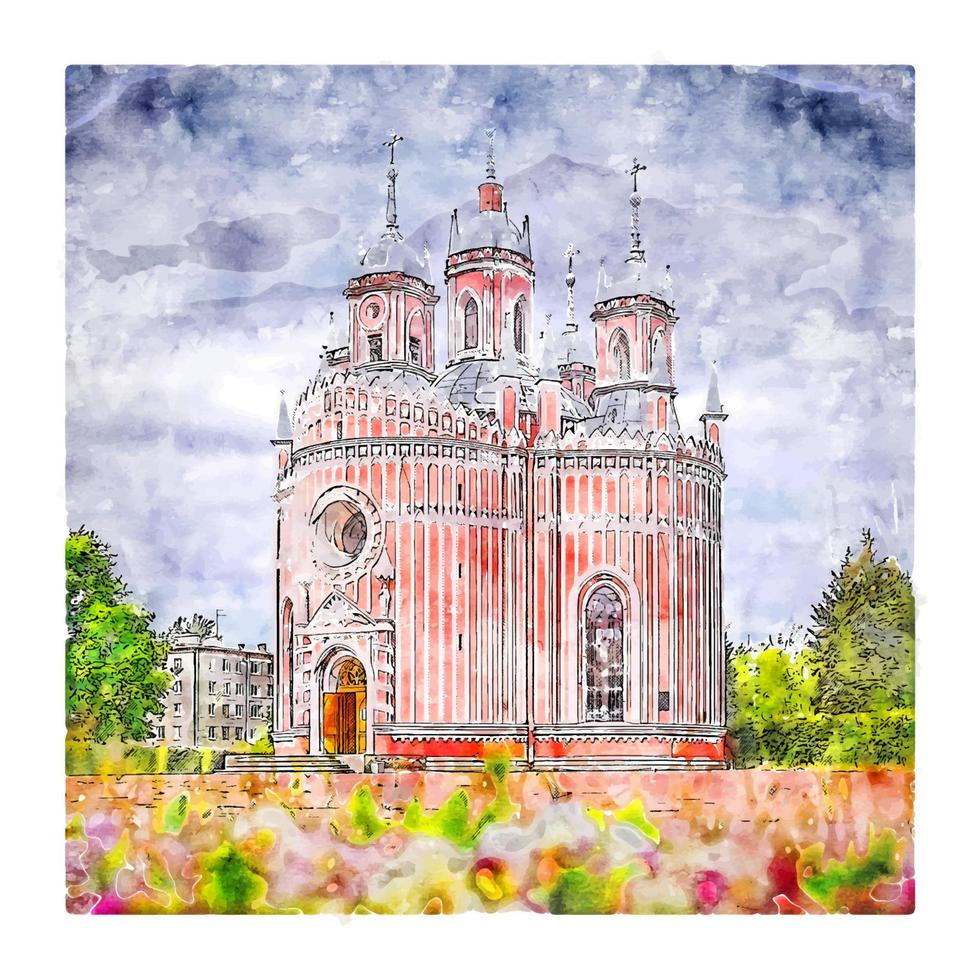 Chesme Church Italy Watercolor sketch hand drawn illustration vector