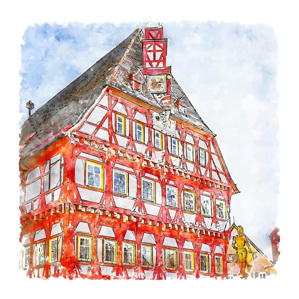 arquitectura alemania acuarela boceto dibujado a mano ilustración vector