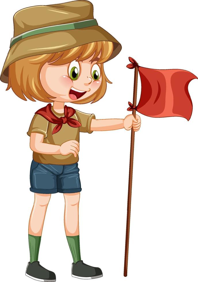 Camping girl holding flag vector