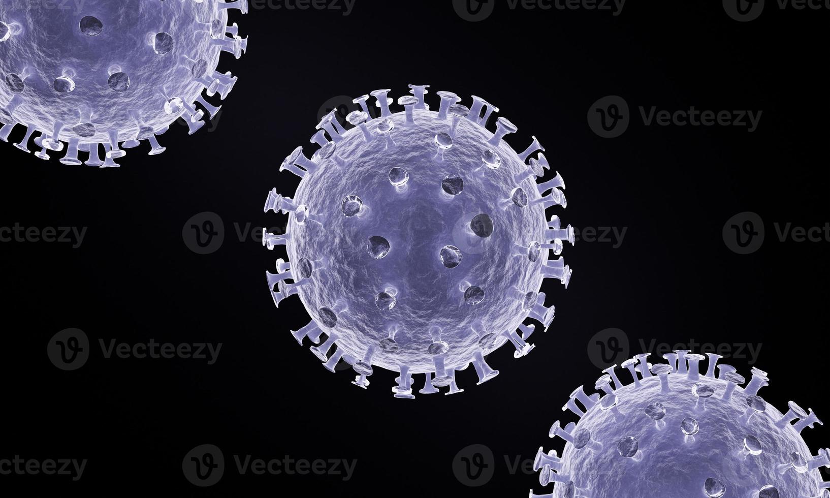 Blue corona virus cell on black background. 3d rendering photo