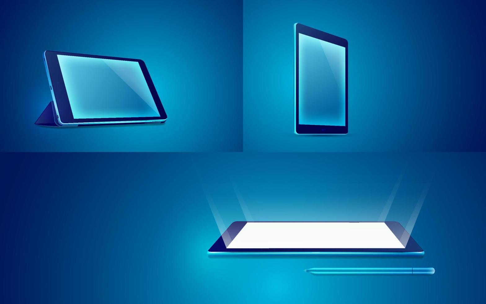 tablet blue mockups vector
