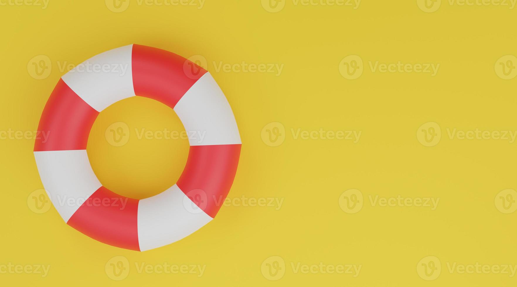 Swimming ring 3D, Life buoy red and white on yellow background photo