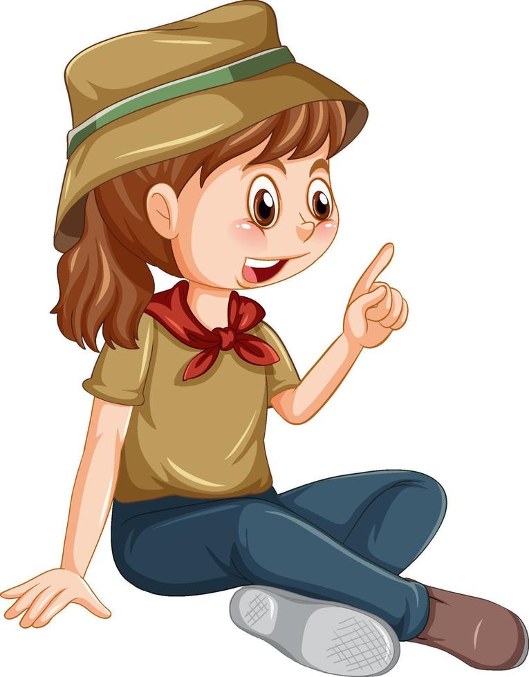 Cute camping girl sitting vector