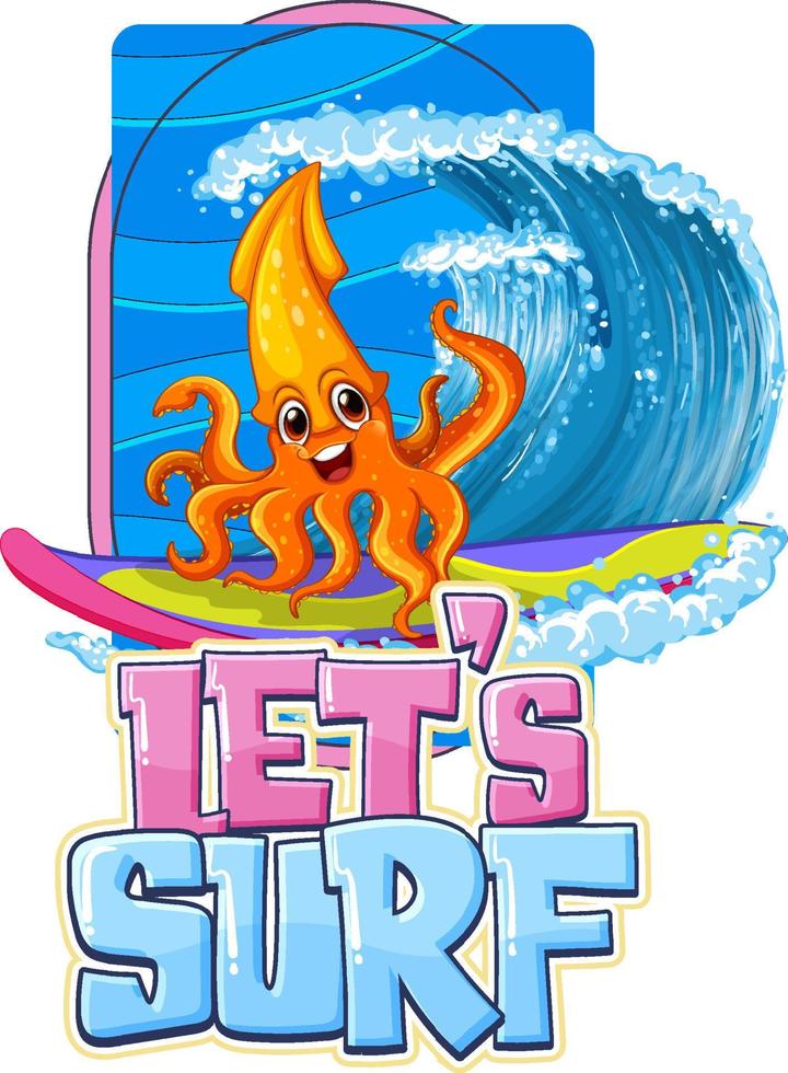 Cute squid cartoon character vector