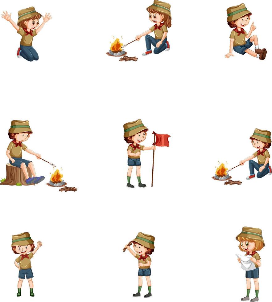 Set of different camping kids vector