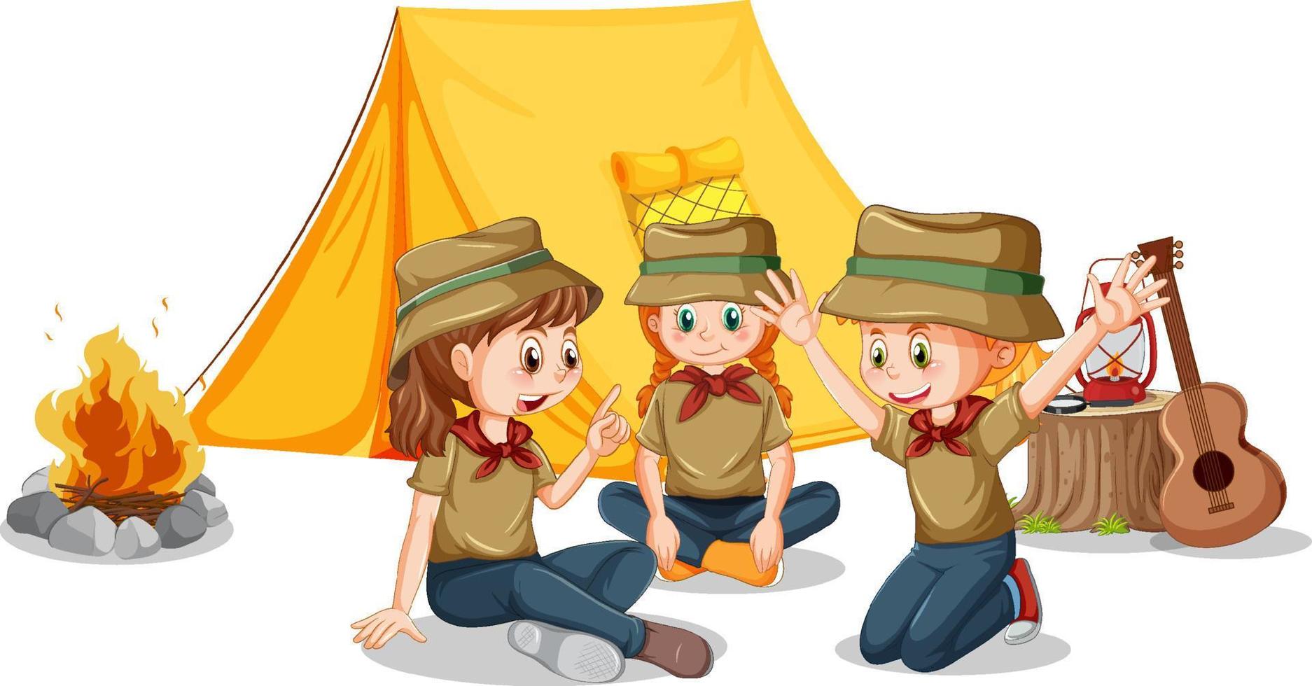 Camping kids in cartoon style vector