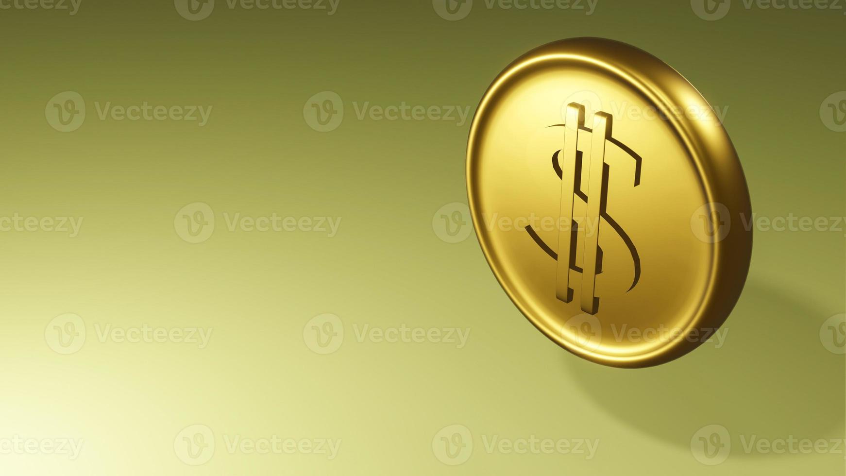 Gold coin with dollar sign. illustration on yellow background. 3D render. photo