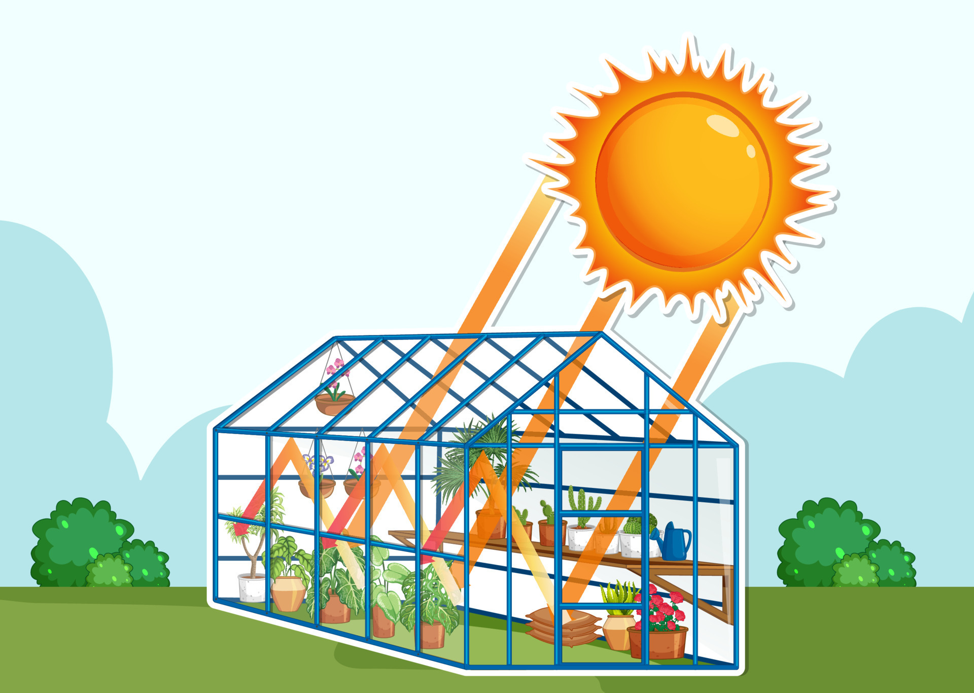 Sun shines through glass house 12496136 Vector Art at Vecteezy